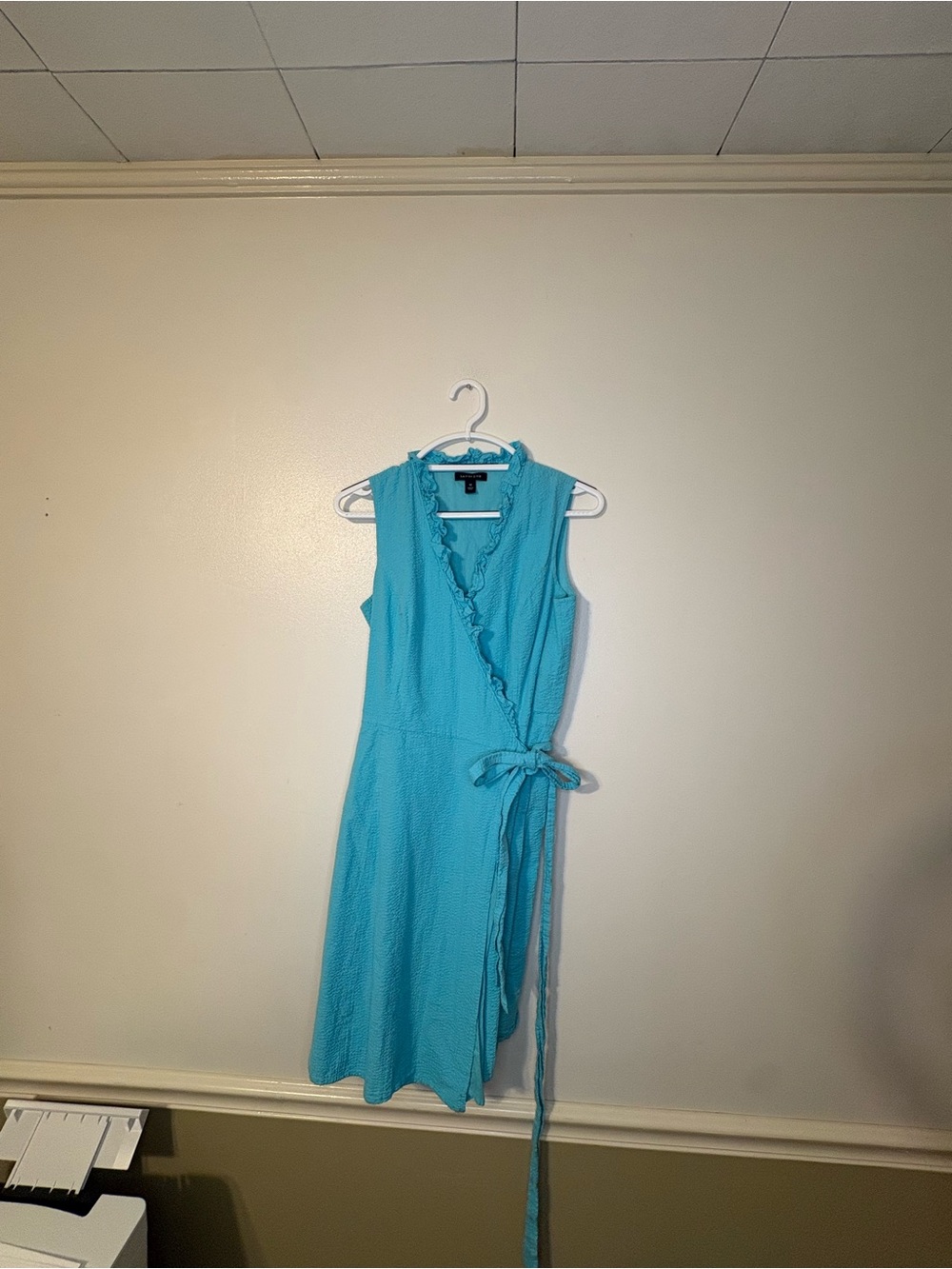 Lands' End Sleeveless Wrap Dress in Bright Turquoise